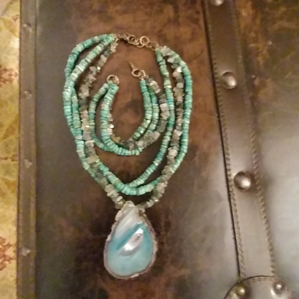 One of a kind stone necklace w/ matching bracelet